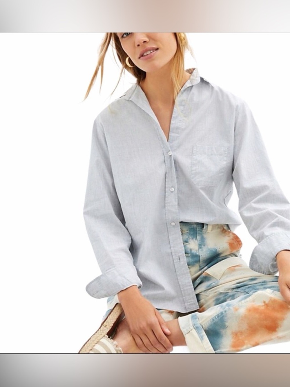 Grayson Anthropologie The Hero 100% Cotton Button Down Shirt In Grey Size M